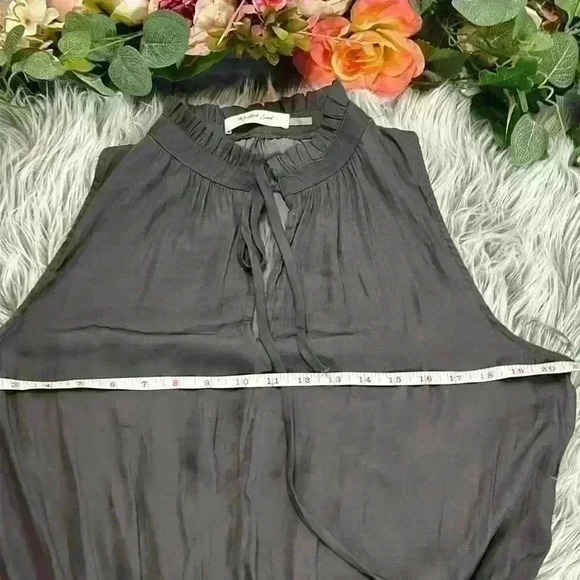 Mustard Seed Gray Silk-Like Sleeveless Tie Neck drop-waist  Tiered Dress, M - Picture 10 of 11